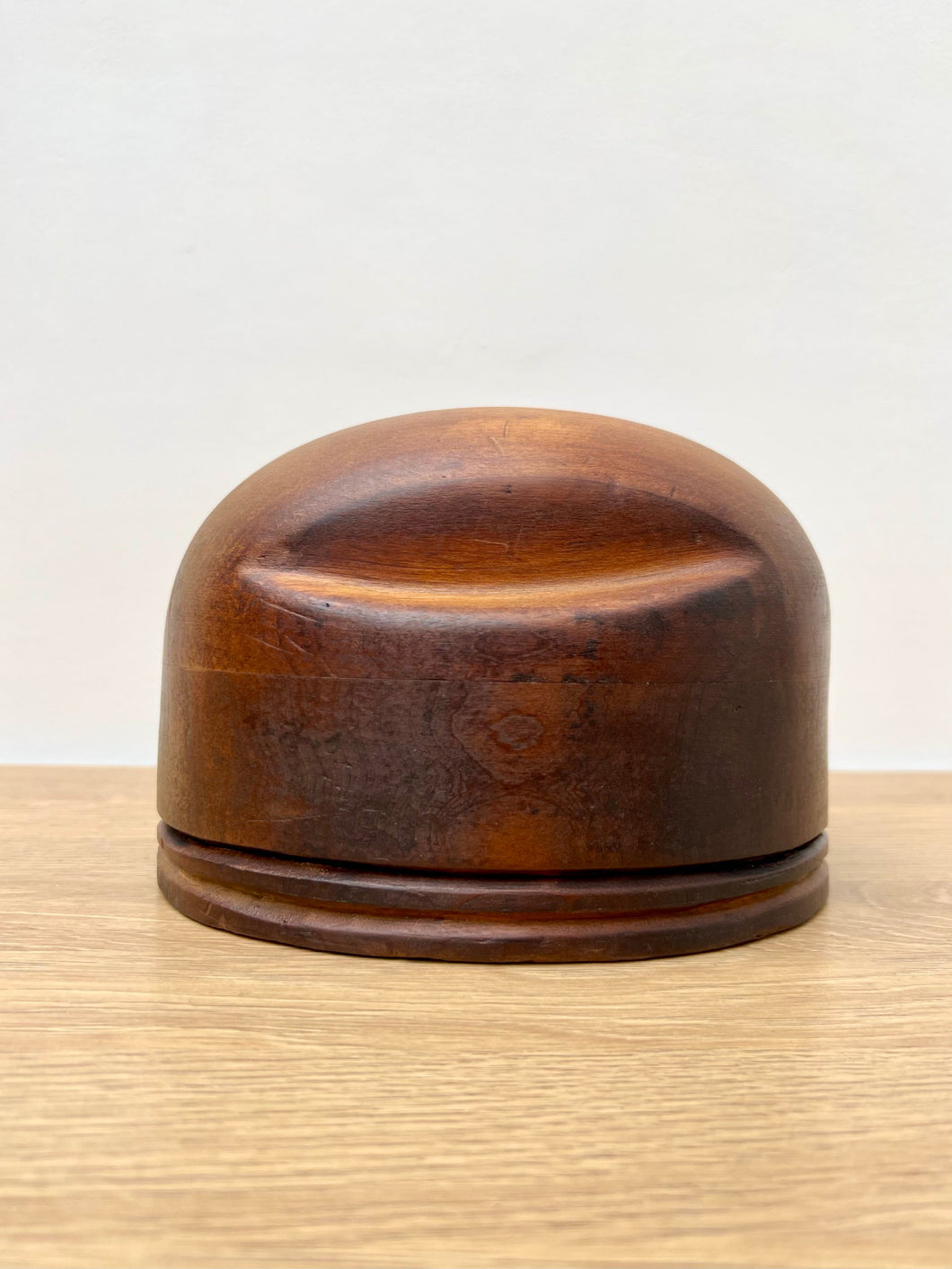Antique Industial Wooden Millinery Hat Block with Pinch Detail