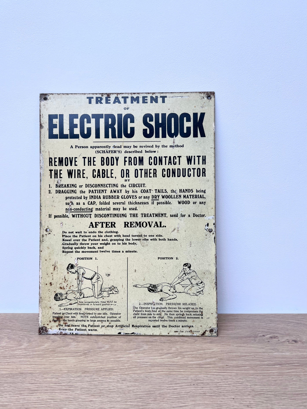 1940's Mill Sign 'Treatment of Electric Shock'