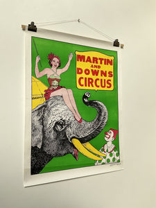 A 1950’s U.S. Wood Block-Printed Martin Downs Circus Poster by The Enquirer Printing Company